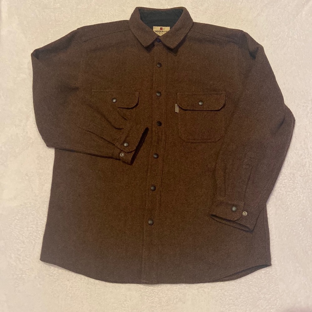 WOOLRICH Buckskin Mens Size L Brown Tweed Snap Front Jacket